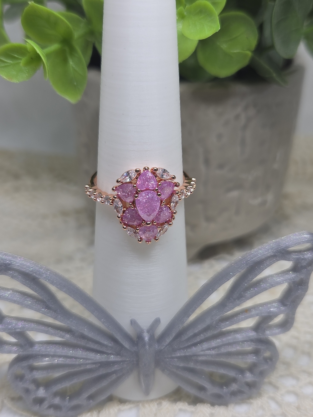 BP Rose Gold Iris Ice Crystal Floral Cluster Ring